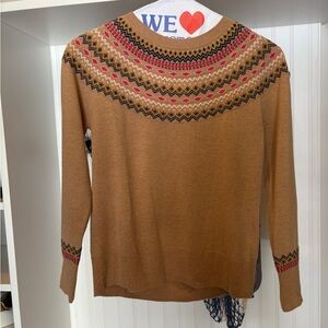 Elegant Tan Sweater with Multicolor Pattern